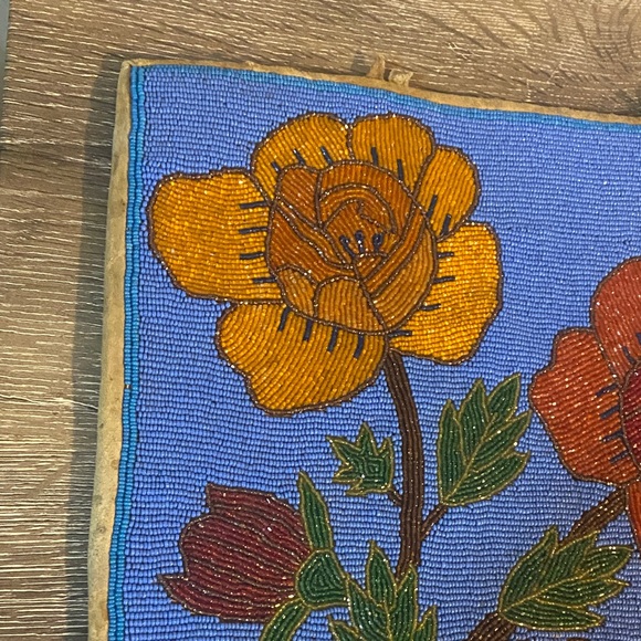 Handmade Vintage Native American Floral Hand Glass Beaded Plateau Tote Roses - Picture 9 of 16